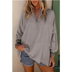 Philippine Gray Ribbed Roll-tab Sleeve Oversize Top