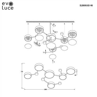 SLE600102-06 Светильник потолочный Золотистый, Светлое дерево/Белый, Серый LED 6*15W 4000K