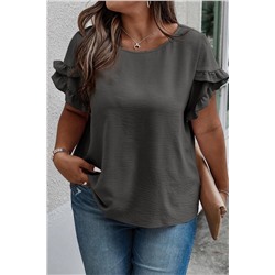 Dark Grey Ruffled Short Sleeve Plus Size Top