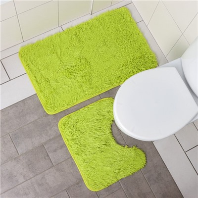 Набор ковриков для ванной и туалета Доляна «Пушистик», 2 шт, 40×50 см, 50×80 см, цвет зелёный