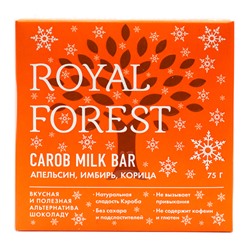 Шоколад из кэроба с апельсином, имбирем и корицей Carob milk bar Royal Forest, 75 г