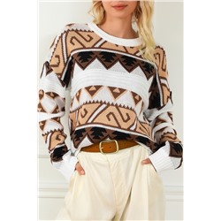 Multicolor Geometric Print Crew Neck Drop Shoulder Sweater