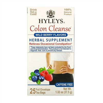 Hyleys Tea, Colon Cleanse, Wild Berry Flavors, Caffeine Free, 25 Tea Bags, 1.32 oz (37.5 g)