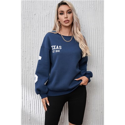 Sail Blue DALLAS Print Balloon Sleeve Oversized Sweatshirt