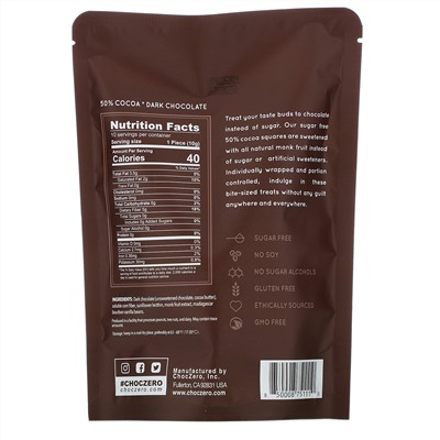 ChocZero, порционный черный шоколад, 50% какао, без сахара, 10 шт., 100 г (3,5 унции)