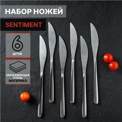 Ножи столовые из нержавеющей стали Доляна Sentiment, длина 23 см, 6 шт, цвет серебряный