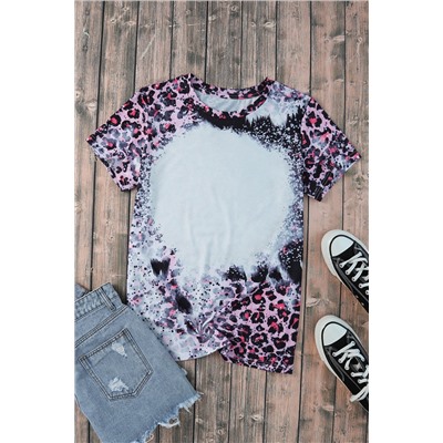 Pink Leopard Dyed Print Bleached Blank Tee