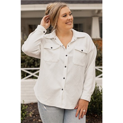 Beige Plus Size Textured Flap Pockets Jacket