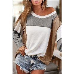 Medium Grey Exposed Seam Color Block Patchwork Top