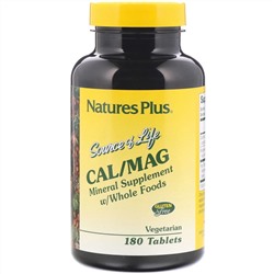 Nature's Plus, Source of Life, кальций и магний, добавка с микроэлементами и цельными продуктами, 180 таблеток