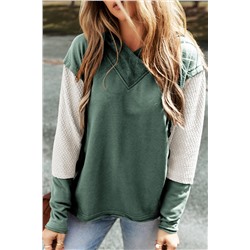 Mist Green Contrast Sleeves Patchwork Colorblock Hoodie