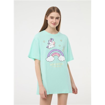 Свободная футболка с принтом единорога Цвет морской волны