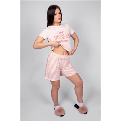 Пижама женская футболка_шорты 0932 (Розовая полоска)