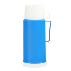Термос со стеклянной колбой "Классик" с 1 кружкой и 1 чашкой,  1 л, 13 х 29 см, синий