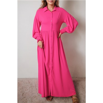 Розовое платье макси свободного кроя с пузырчатым рукавом