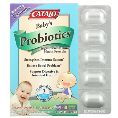 Catalo Naturals, Baby's Probiotics, Digestive & Immune Health Formula, 1 Month+, 3 Billion CFU, 60 Vegetarian Capsules