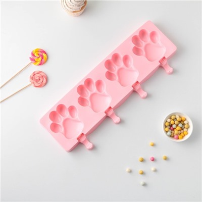Форма для мороженого «Лапки», силикон, 26×14 см, 4 ячейки (8,5×8,5 см), цвет МИКС