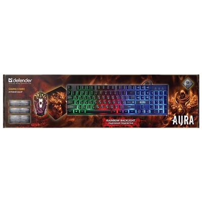 Проводной набор Defender Aura MKP-117 мембранная игровая клавиатура+мышь+коврик
