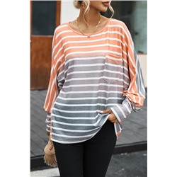 Stripe Gradient Chest Pocket Long Sleeve Top