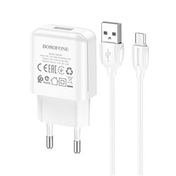 Адаптер Сетевой с кабелем Borofone BA64A USB 2,1A/5W (USB/Micro USB) (white)