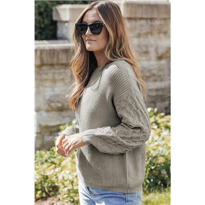 Gray Cable Knit Sleeve Sweater