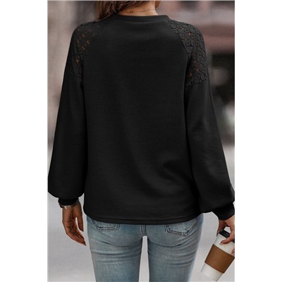 Black Lace Long Sleeve Textured Pullover