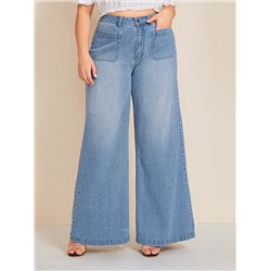 Широкие джинсы размера плюс с карманом