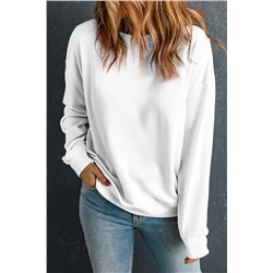 Beige Solid Classic Crewneck Pullover Sweatshirt