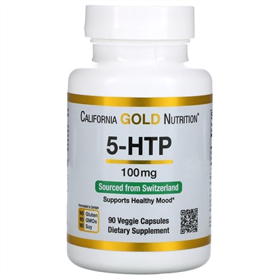 California Gold Nutrition, 5-гидрокситриптофан, поддержка хорошего самочувствия, экстракт семян гриффонии простолистной из Швейцарии, 100 мг, 90 растительных капсул
