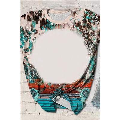 Green Bleached Western Print Blank Graphic T Shirt