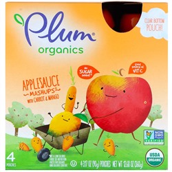 Plum Organics, Organics  Applesauce Mashups with Carrot & Mango, 4 Pouches, 3.17 oz (90 g) Each