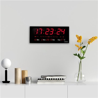 Часы электронные настенные, настольные "Соломон", с будильником, 36 х 15 х 2.8 см