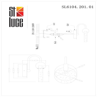 SL6104.201.01 Бра ST-Luce Золотистый/Прозрачный,С пузырьками воздуха LED 1*3W 3000K