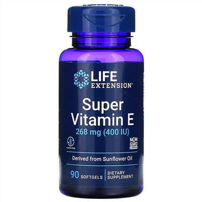 Life Extension, супервитамин E, 268 мг (400 МЕ), 90 капсул