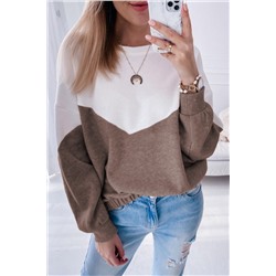 Khaki Colorblock Cutout Elastic Hem Pullover Sweatshirt