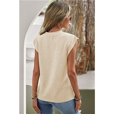 Beige Solid Textured Batwing Sleeve Crew Neck T Shirt