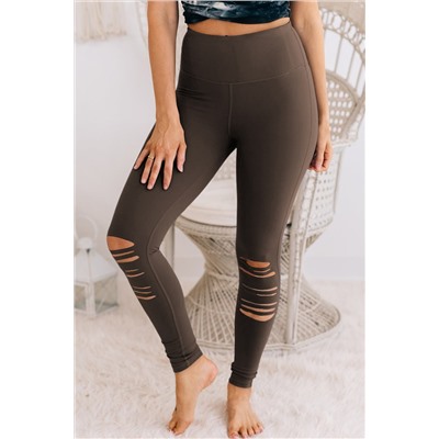 Dark Brown Cut-out Skinny High Waist Leggings