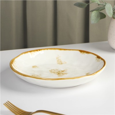 Тарелка фарфоровая глубокая Доляна Organic Gold, 670 мл, d=21,5 см, цвет белый