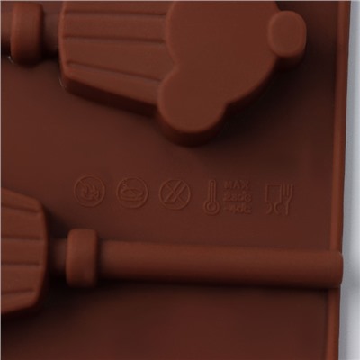 Форма для леденцов Доляна «Кексик», силикон, 25×9,5×1,5 см, 6 ячеек, с палочками, цвет коричневый