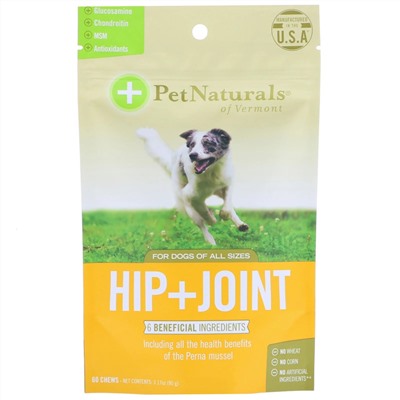 Pet Naturals of Vermont, "Бедра и суставы", лечебный корм для собак, 60 жевательных кусочков, 3,17 унции (90 г)