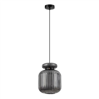 5042/1B PENDANT ODL24 309 черный/дымчатый/металл/стекло/эко.кожа Подвес E27 1*60W JUGI