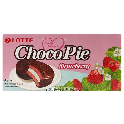 Клубничные пирожные в глазури Чокопай Choco Pie Lotte, Корея, 168 г