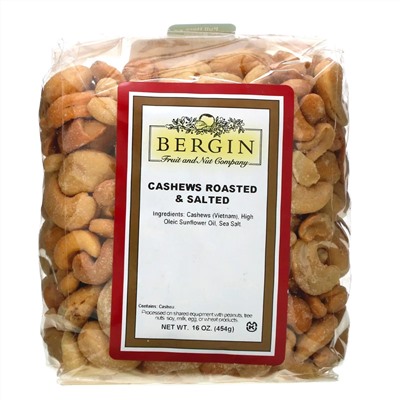 Bergin Fruit and Nut Company, Кешью, обжаренный и соленый, 16 унций (454 г)