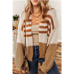 Flaxen Colorblock Striped Open Cardigan