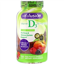 VitaFusion, Витамин D3 с натуральным вкусом персика и ягод, 25 мкг (1000 МЕ), 150 жевательных таблеток