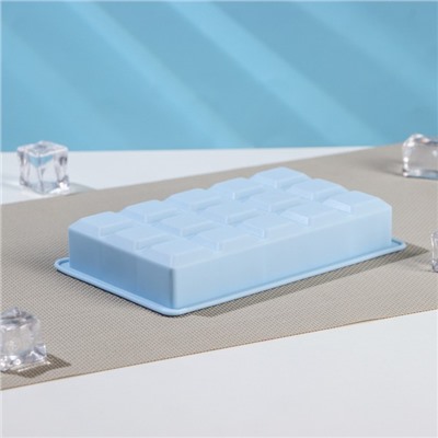 Форма для льда Доляна «Кубик», силикон, 11,7×18,7×3,4 см, 15 ячеек (3,4×3,4 см), цвет голубой