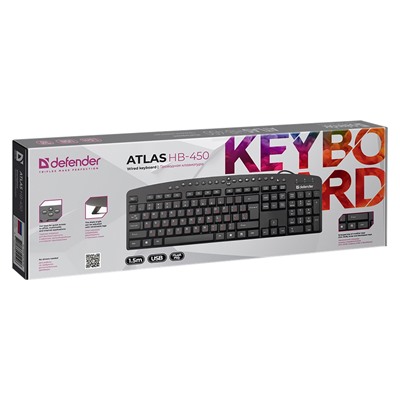 Клавиатура Defender HB-450 Atlas мембранная USB (повр. уп.) (black)