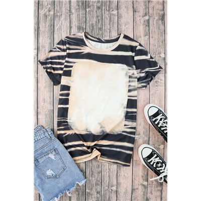 Blue Tie Dye Stripe Print Bleached T-Shirt