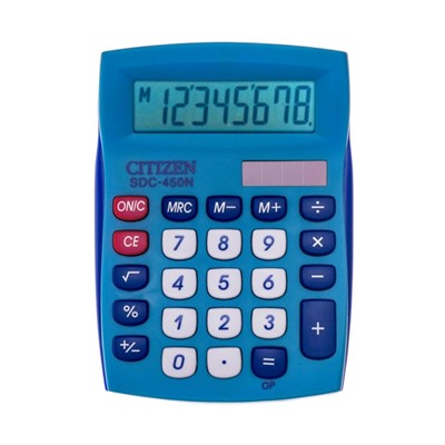 Калькулятор настольный Citizen "SDC-450NBLCFS", 8-разрядный, 120 х 87 х 22 мм, двойное питание, синий