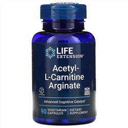 Life Extension, ацетил-L-карнитин аргинат, 90 вегетарианских капсул